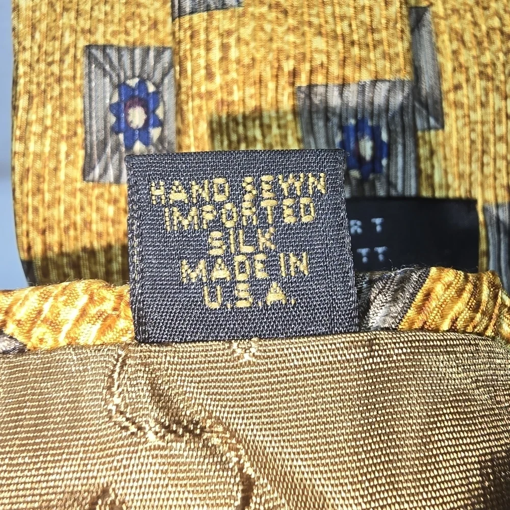 Robert Talbott Gold and Black Silk Tie with Geometric Design